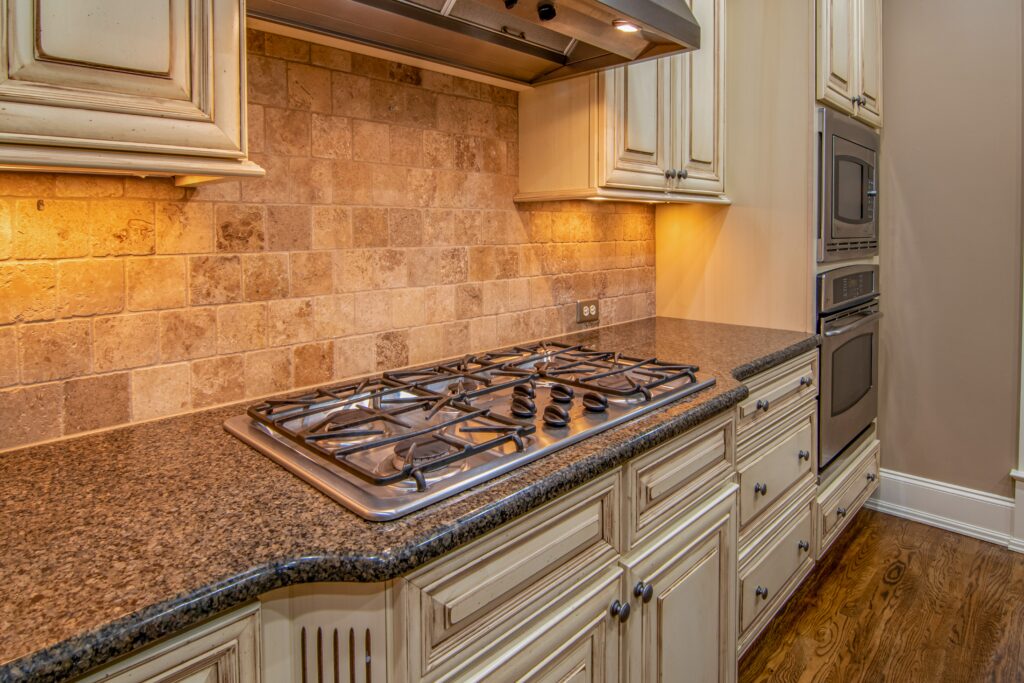 gas stove on the kitchen counter