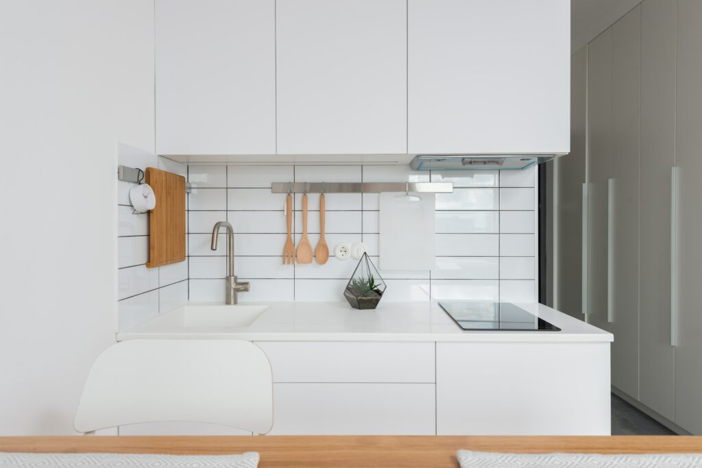 minimalistic white furniture in kitchens