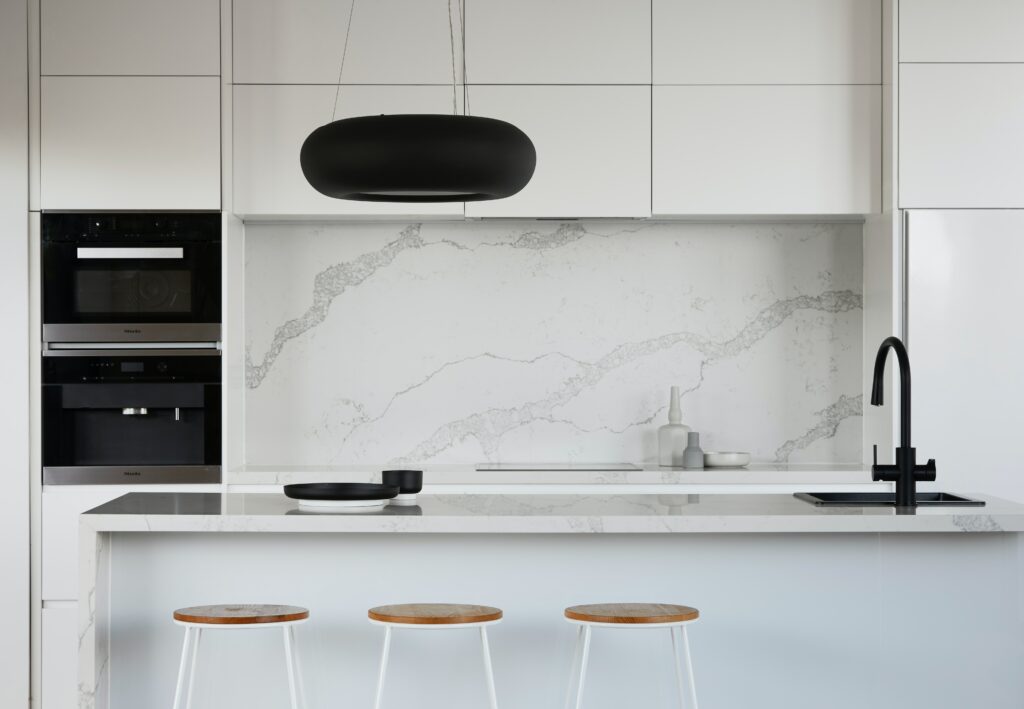 marble tiles on kitchen backsplash