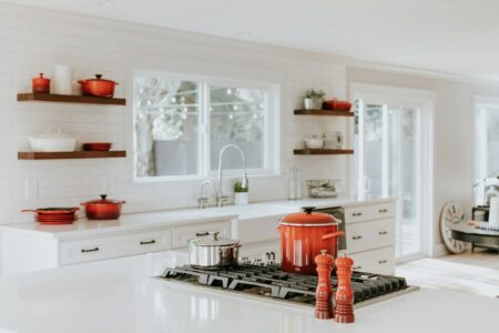 kitchen worktop with cooking pots