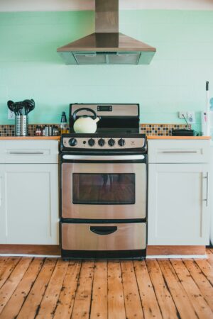 black and white gas range oven