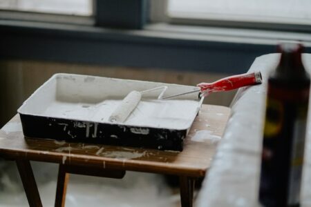 black and white box on a brown wooden table for a DIY kitchen project