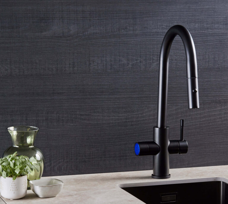 sparkling 5 in 1 tap in matt black in a modern kitchen