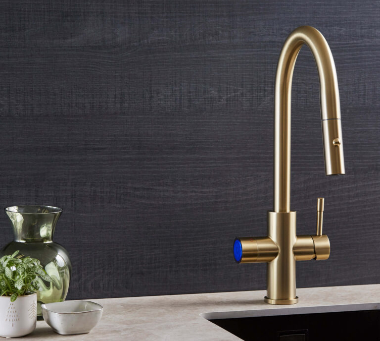 gold 5 in 1 sparkling tap in a modern kitchen