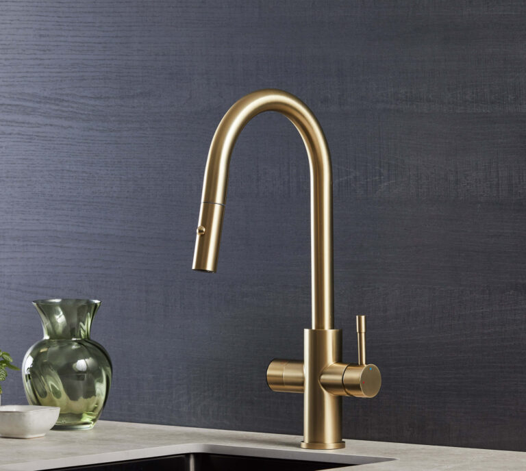 gold 5 in 1 sparkling tap in a modern kitchen