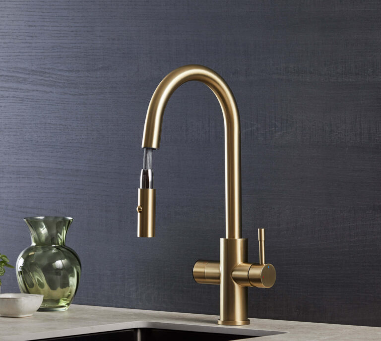 gold 5 in 1 sparkling tap in a modern kitchen
