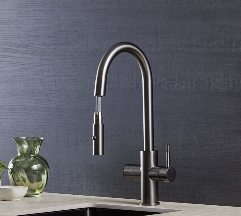 5 in 1 sparkling tap with a pull out hose in a modern kitchen